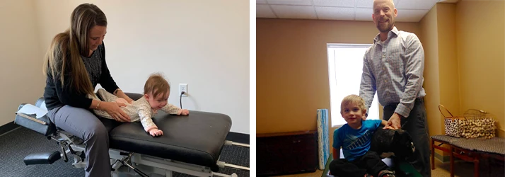 Chiropractor Edina MN Mackenzie Arellanes and David Leske Adjusting Children Drs. Mackenzie Arellanes and David Leske are seen adjusting children
